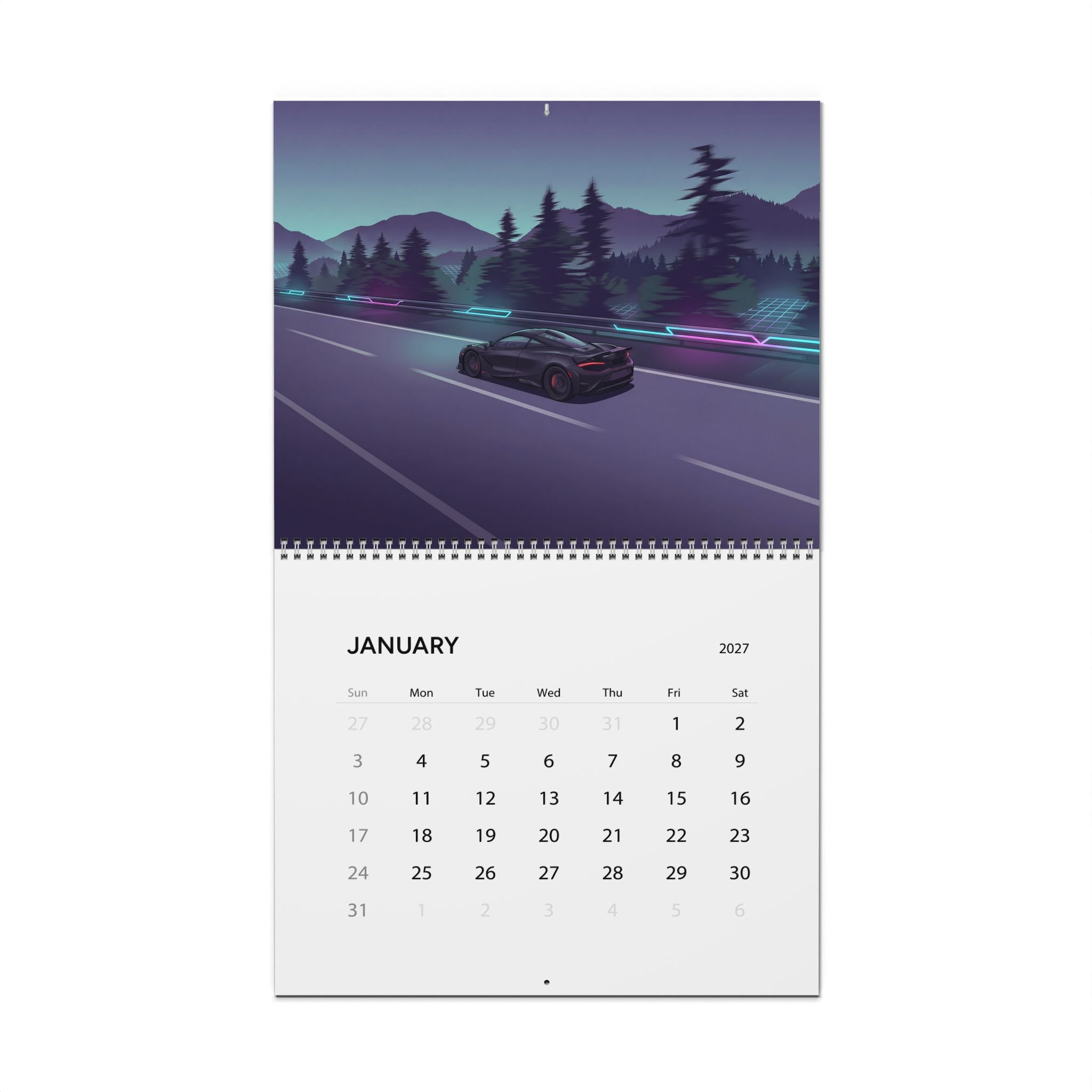 2027 Supercar Artwork Calendar – Vaporwave Inspired Exotic Cars & Retro Neon Designs