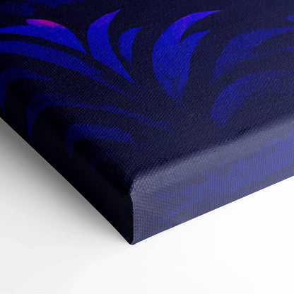 Navy blue synthwave canvas art of stately mansion in neon sunset with palm shadows