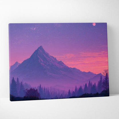 Purple pink mountain landscape canvas print starry sky crescent moon