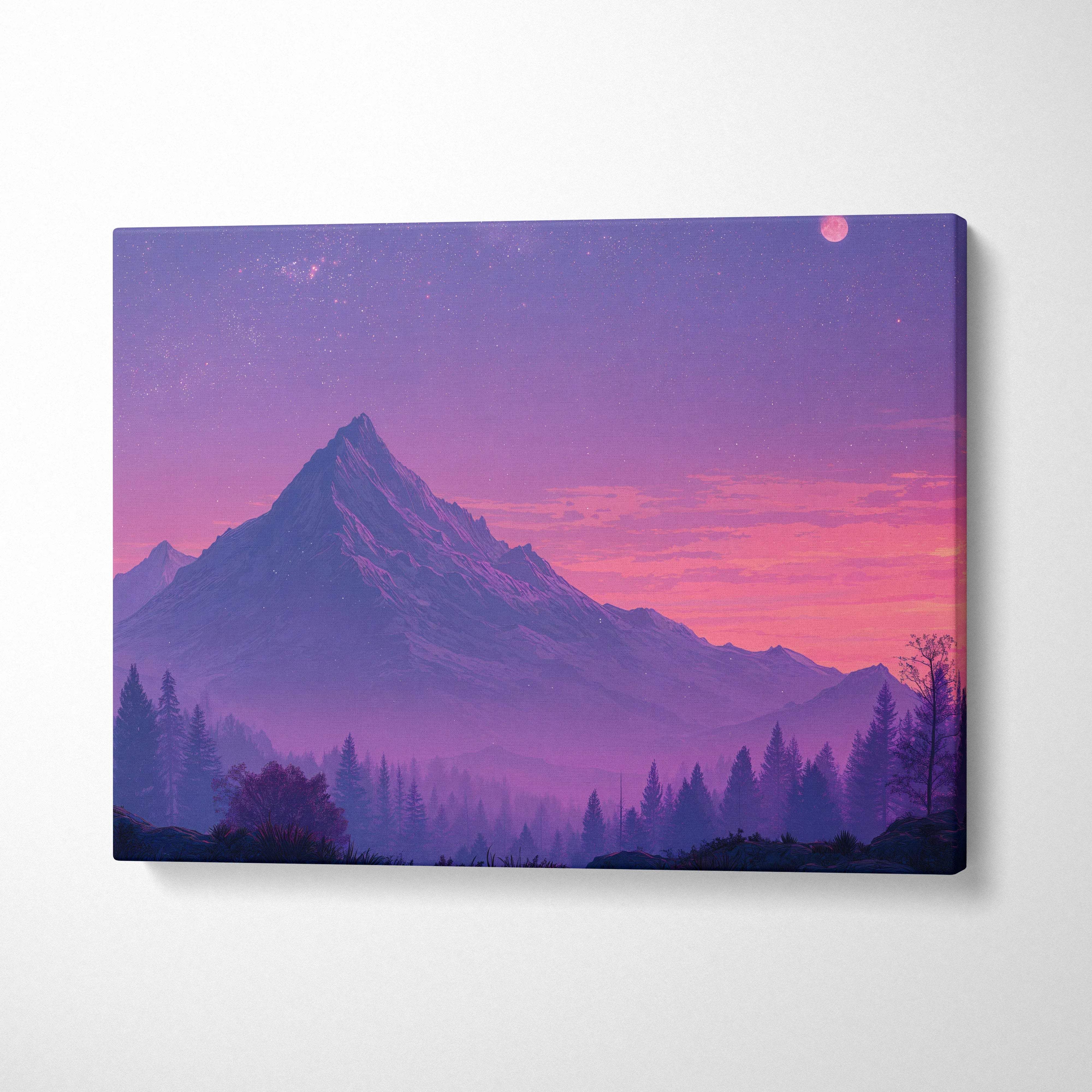 Purple pink mountain landscape canvas print with lavender twilight sky