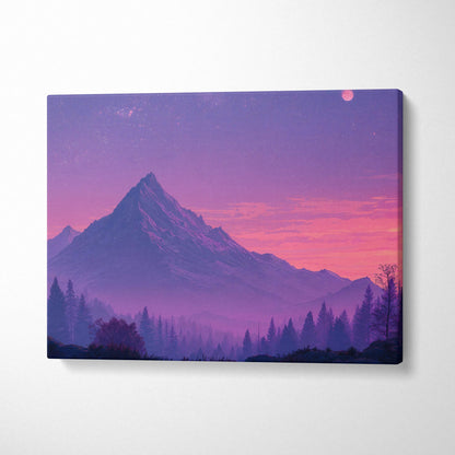 Purple pink mountain landscape canvas print with lavender twilight sky