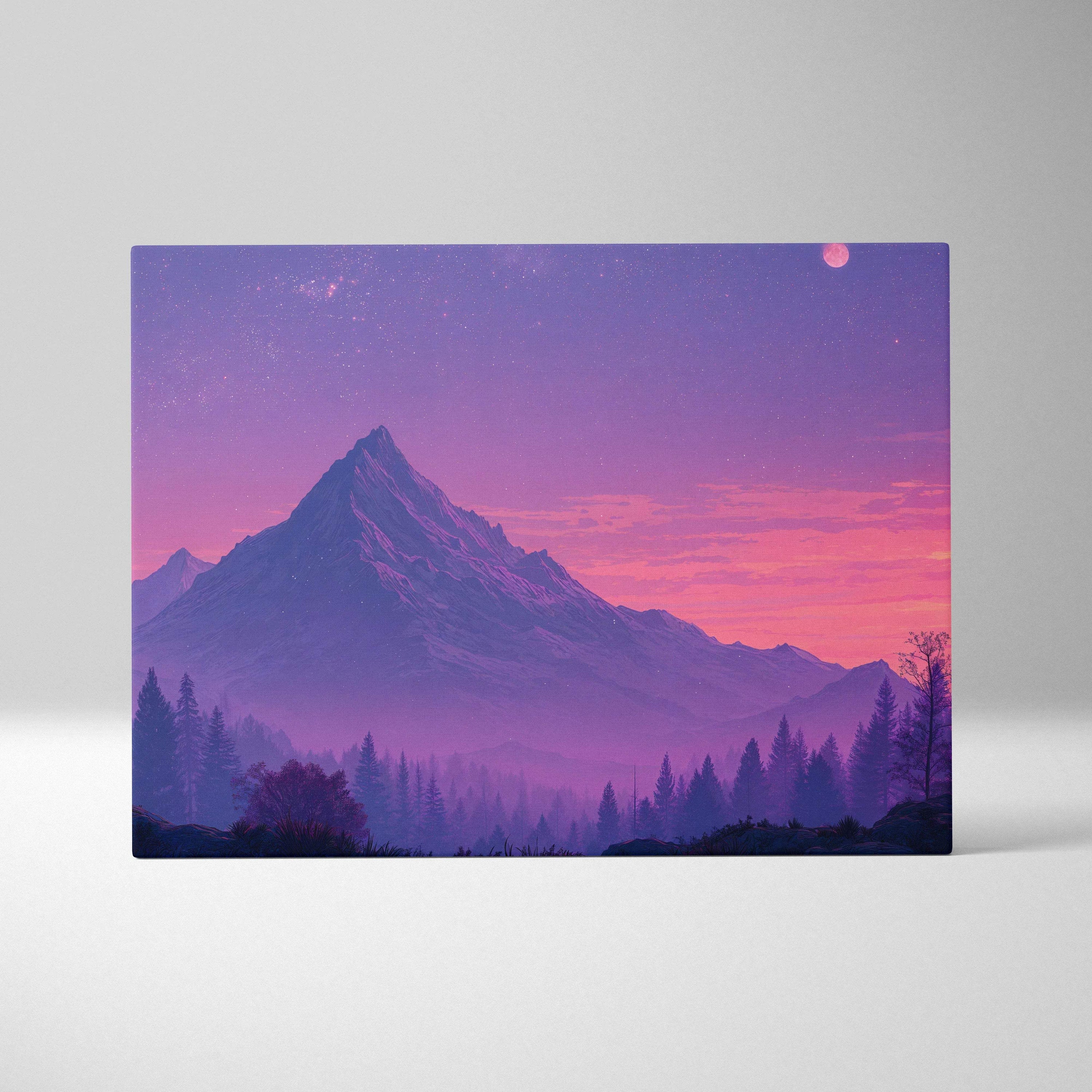 Purple pink mountain landscape canvas print with lavender twilight sky