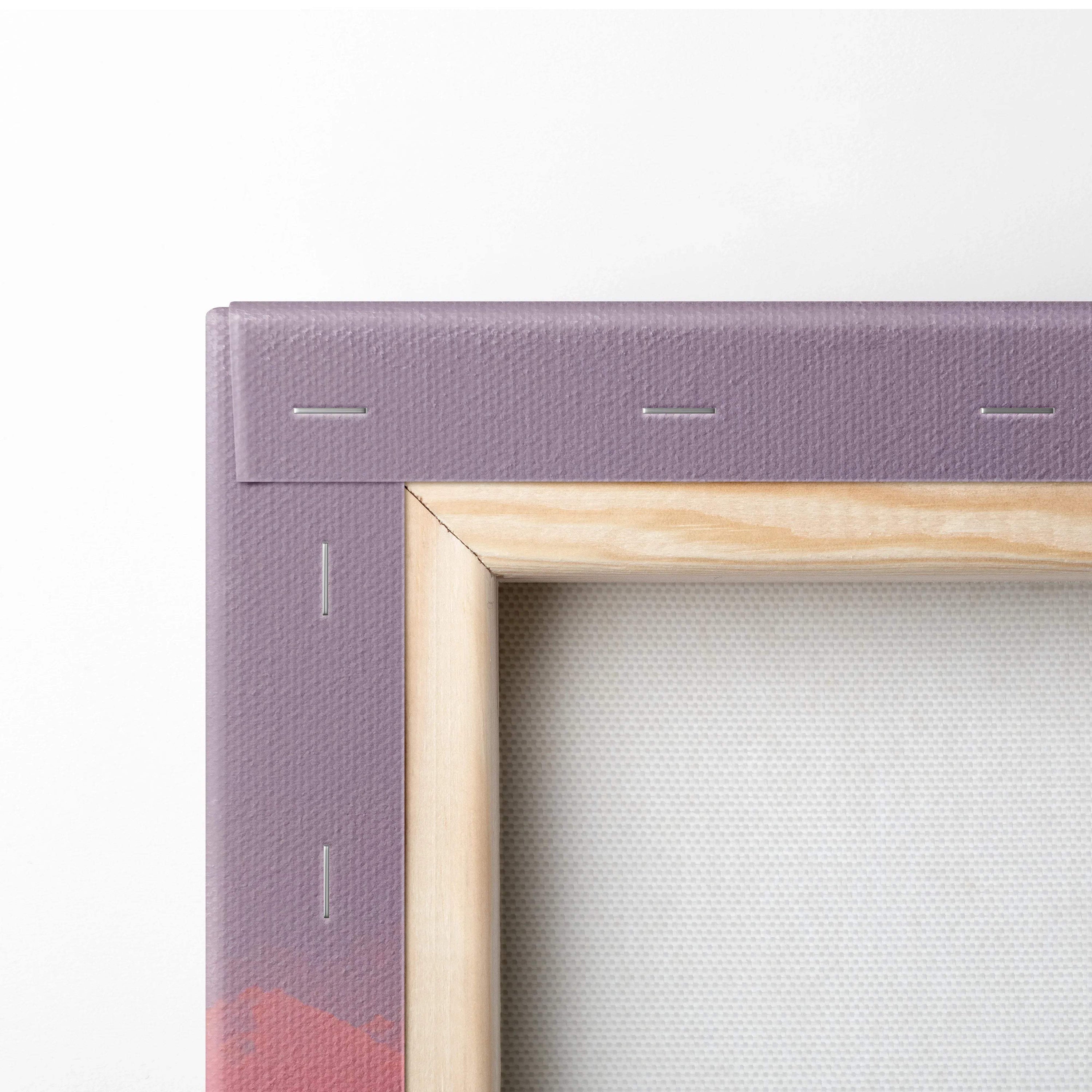 Purple light wood frame canvas of coastal sunset van on beach