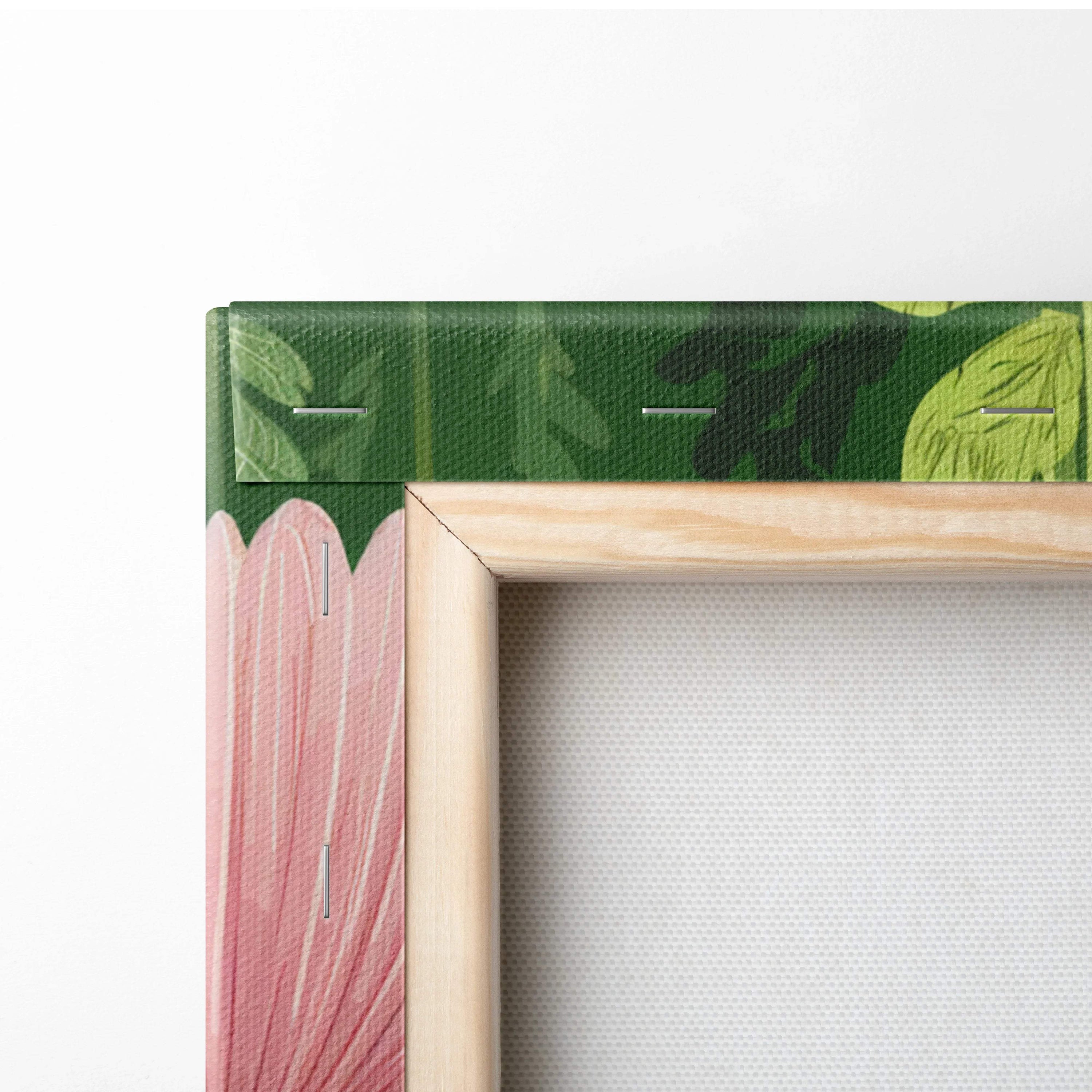 Visionary Botanical canvas art with yellow blooms, pink flowers, green foliage in light wood frame