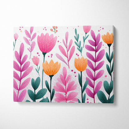 Vibrant pink and orange tulips on green stems canvas wall art