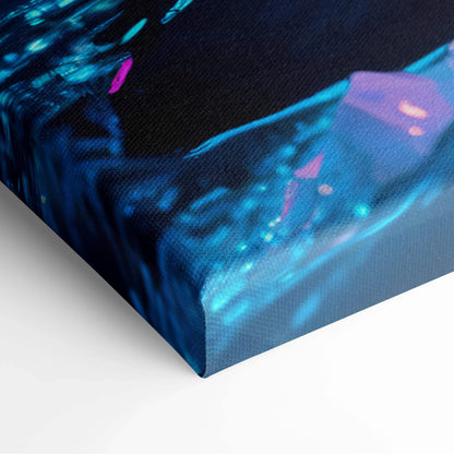 Vibrant neon skies over fractured ice on dreamlike frozen lake horizon canvas art
