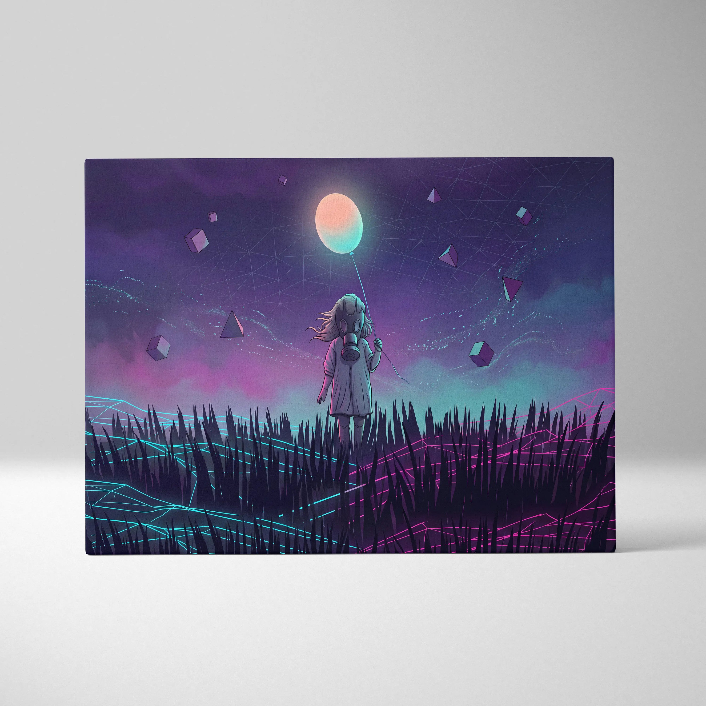 Vaporwave Neon Cosmos Canvas - Vaporwave Canvas Neon Pink Teal Living Room Retro Futurism Dreamy Mood Wall Art Canvas