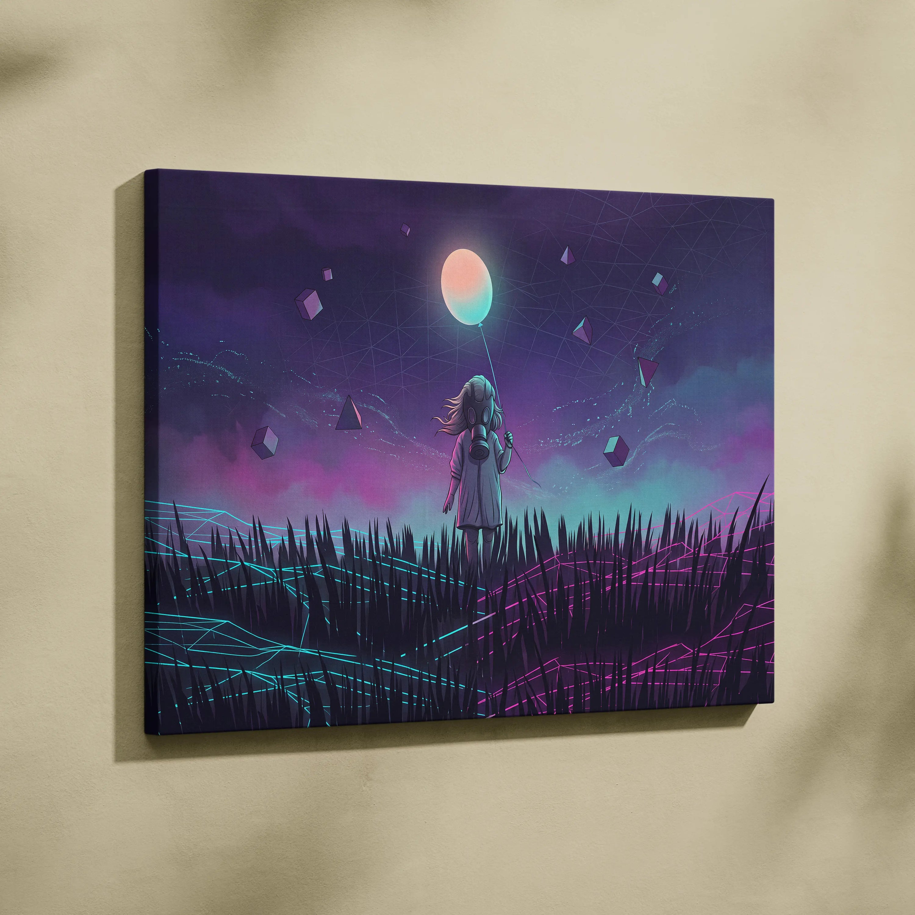 Vaporwave Neon Cosmos Canvas - Vaporwave Canvas Neon Pink Teal Living Room Retro Futurism Dreamy Mood Wall Art Canvas