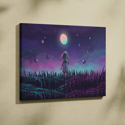 Vaporwave Neon Cosmos Canvas - Vaporwave Canvas Neon Pink Teal Living Room Retro Futurism Dreamy Mood Wall Art Canvas