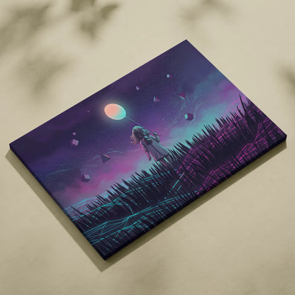 Vaporwave Neon Cosmos Canvas - Vaporwave Canvas Neon Pink Teal Living Room Retro Futurism Dreamy Mood Wall Art Canvas