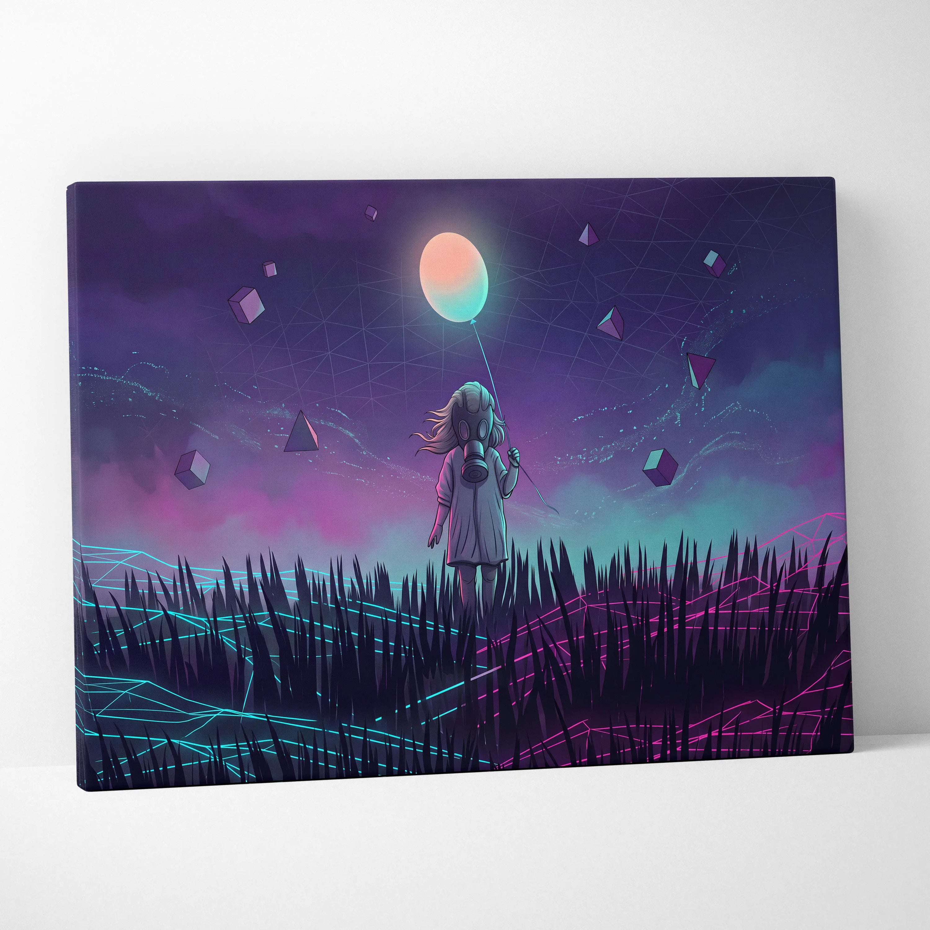 Vaporwave Neon Cosmos Canvas - Vaporwave Canvas Neon Pink Teal Living Room Retro Futurism Dreamy Mood Wall Art Canvas