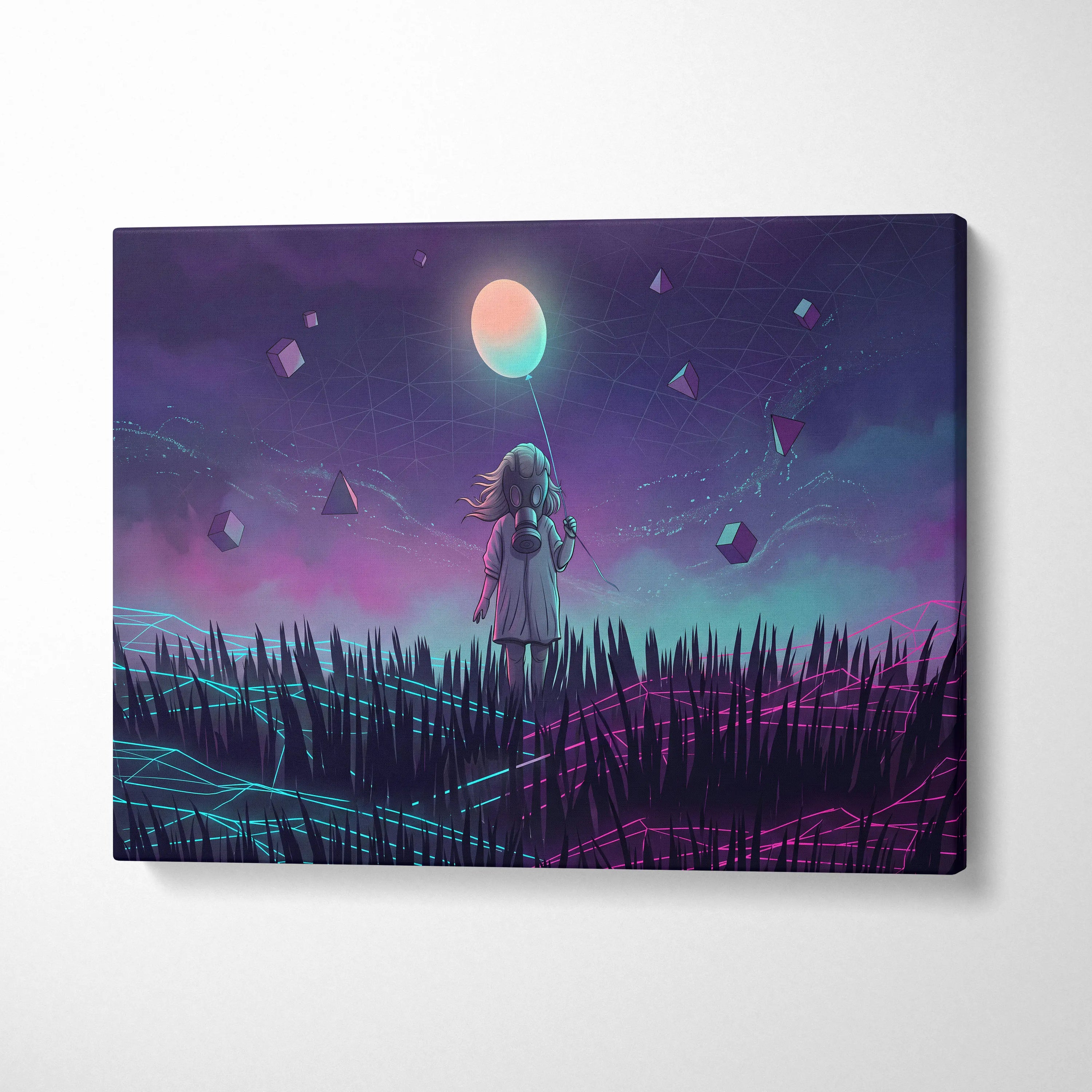 Vaporwave Neon Cosmos Canvas - Vaporwave Canvas Neon Pink Teal Living Room Retro Futurism Dreamy Mood Wall Art Canvas