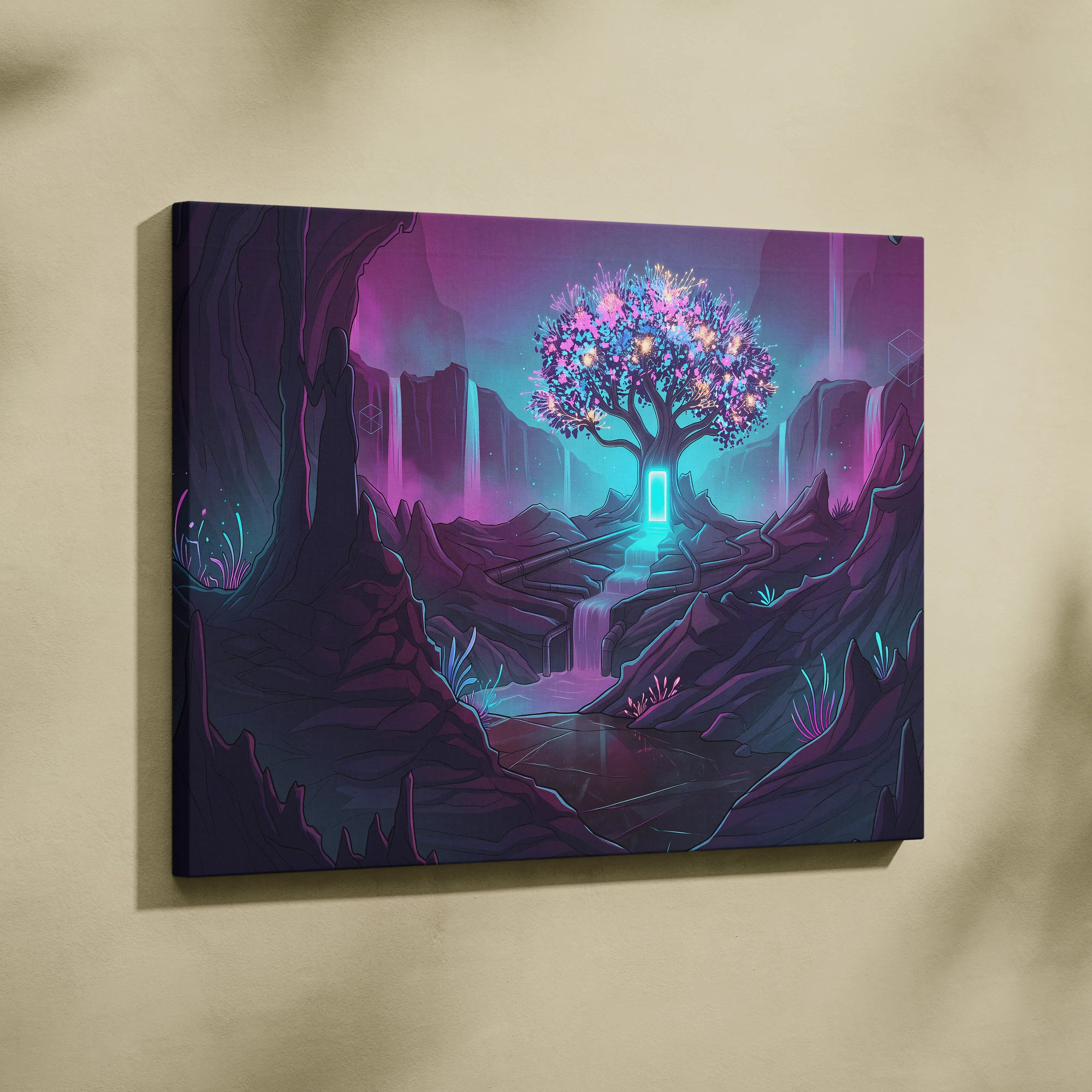 Vaporwave Neon Tree Canvas - Tree Neon Pink Purple Living Room Vaporwave Vibrant Synthwave Mood Gallery Art