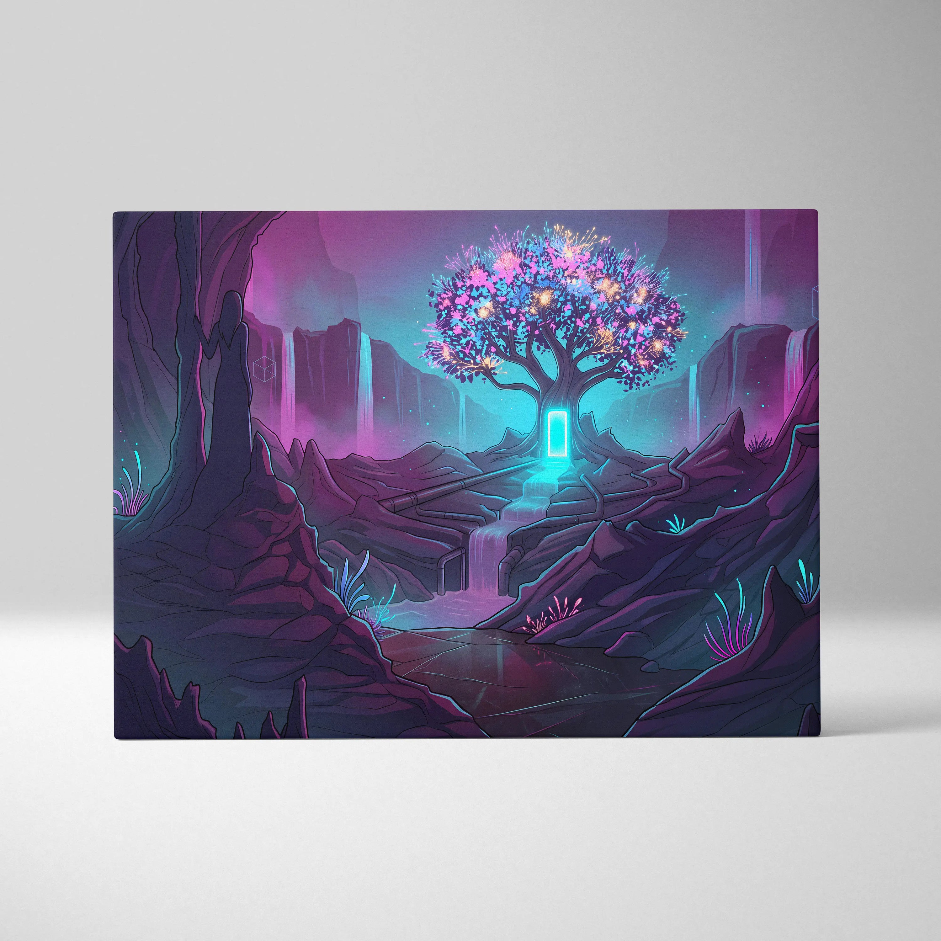 Vaporwave Neon Tree Canvas - Tree Neon Pink Purple Living Room Vaporwave Vibrant Synthwave Mood Gallery Art