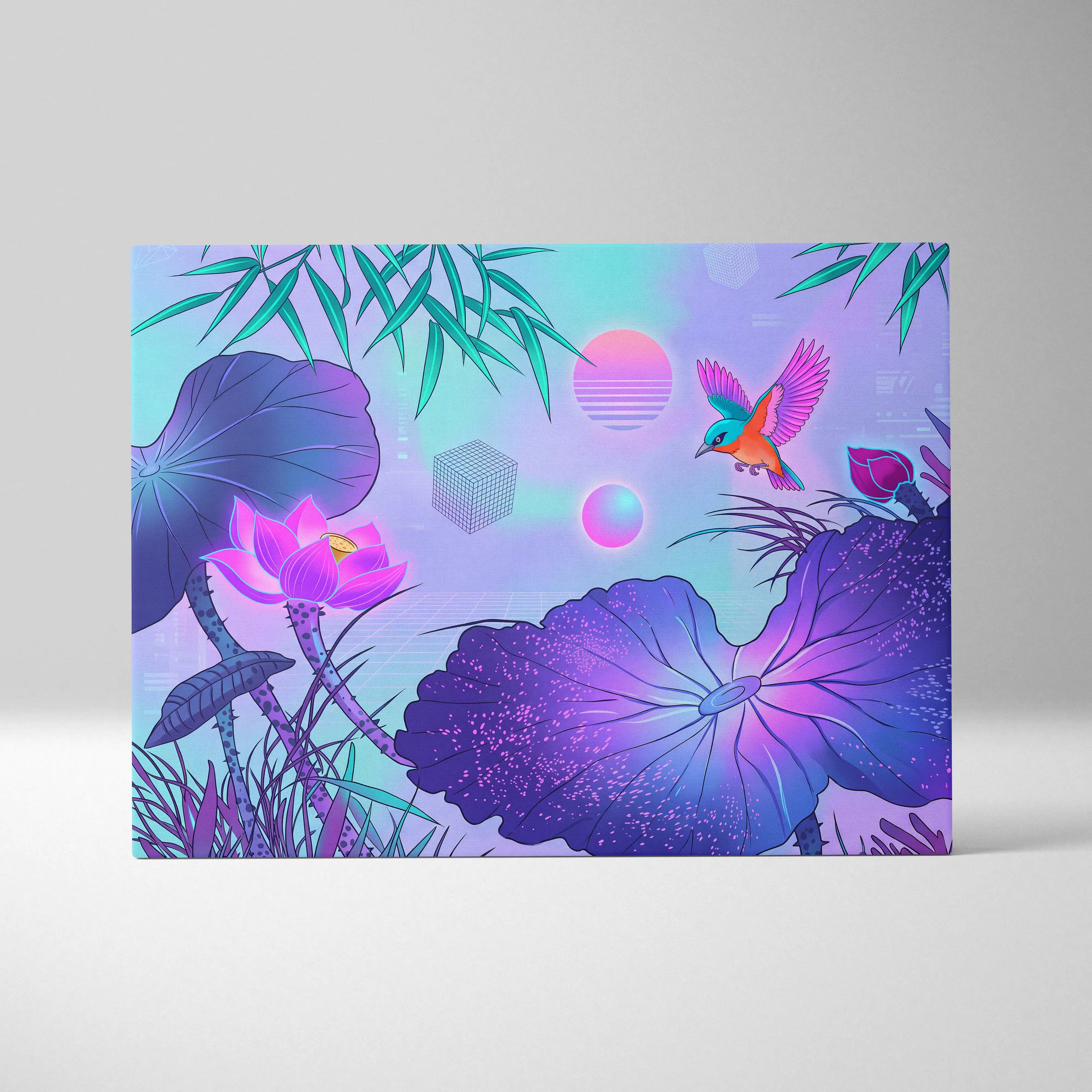 Vaporwave Japan Sunset Canvas - Japan Vaporwave Art Pastel Neon Living Room Retro Futurism Mood Dreamy Neon Decor Modern