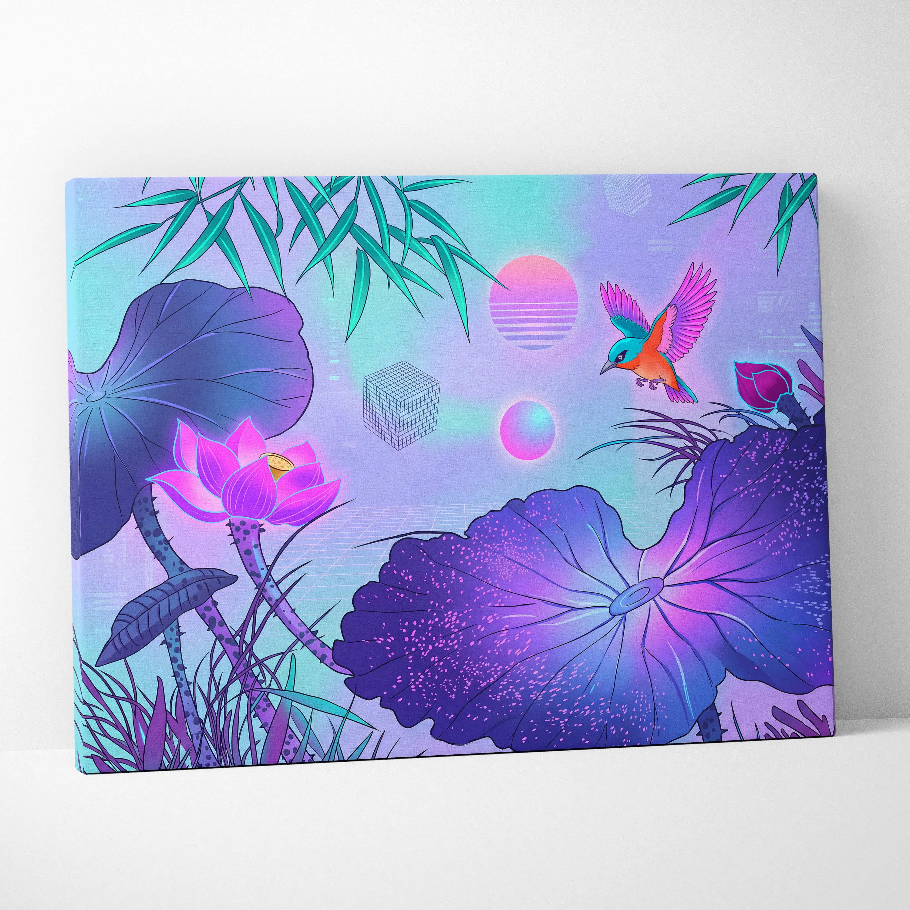 Vaporwave Japan Sunset Canvas - Japan Vaporwave Art Pastel Neon Living Room Retro Futurism Mood Dreamy Neon Decor Modern