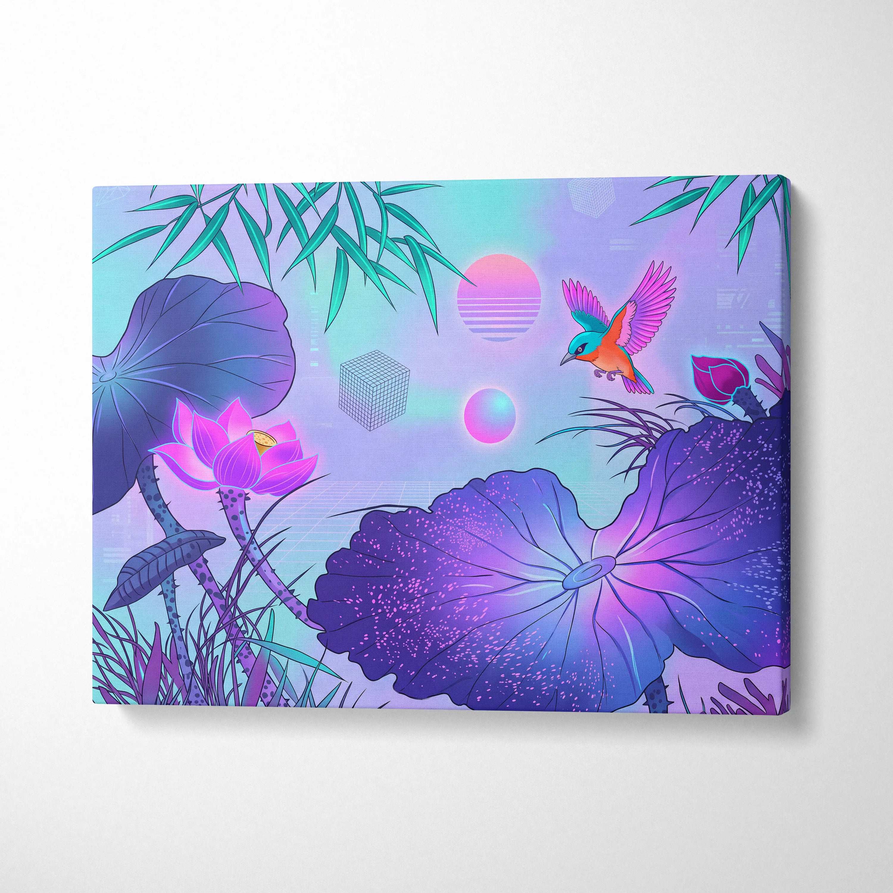 Vaporwave Japan Sunset Canvas - Japan Vaporwave Art Pastel Neon Living Room Retro Futurism Mood Dreamy Neon Decor Modern