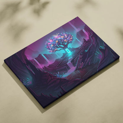 Vaporwave Neon Tree Canvas - Tree Neon Pink Purple Living Room Vaporwave Vibrant Synthwave Mood Gallery Art