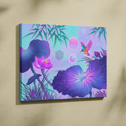 Vaporwave Japan Sunset Canvas - Japan Vaporwave Art Pastel Neon Living Room Retro Futurism Mood Dreamy Neon Decor Modern