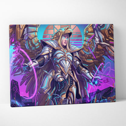 Vaporwave Neon Guardians Canvas - Angelic Knights Neon Pink Blue Living Room Vaporwave Dreamlike Mood Wall Art Canvas