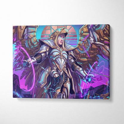 Vaporwave Neon Guardians Canvas - Angelic Knights Neon Pink Blue Living Room Vaporwave Dreamlike Mood Wall Art Canvas