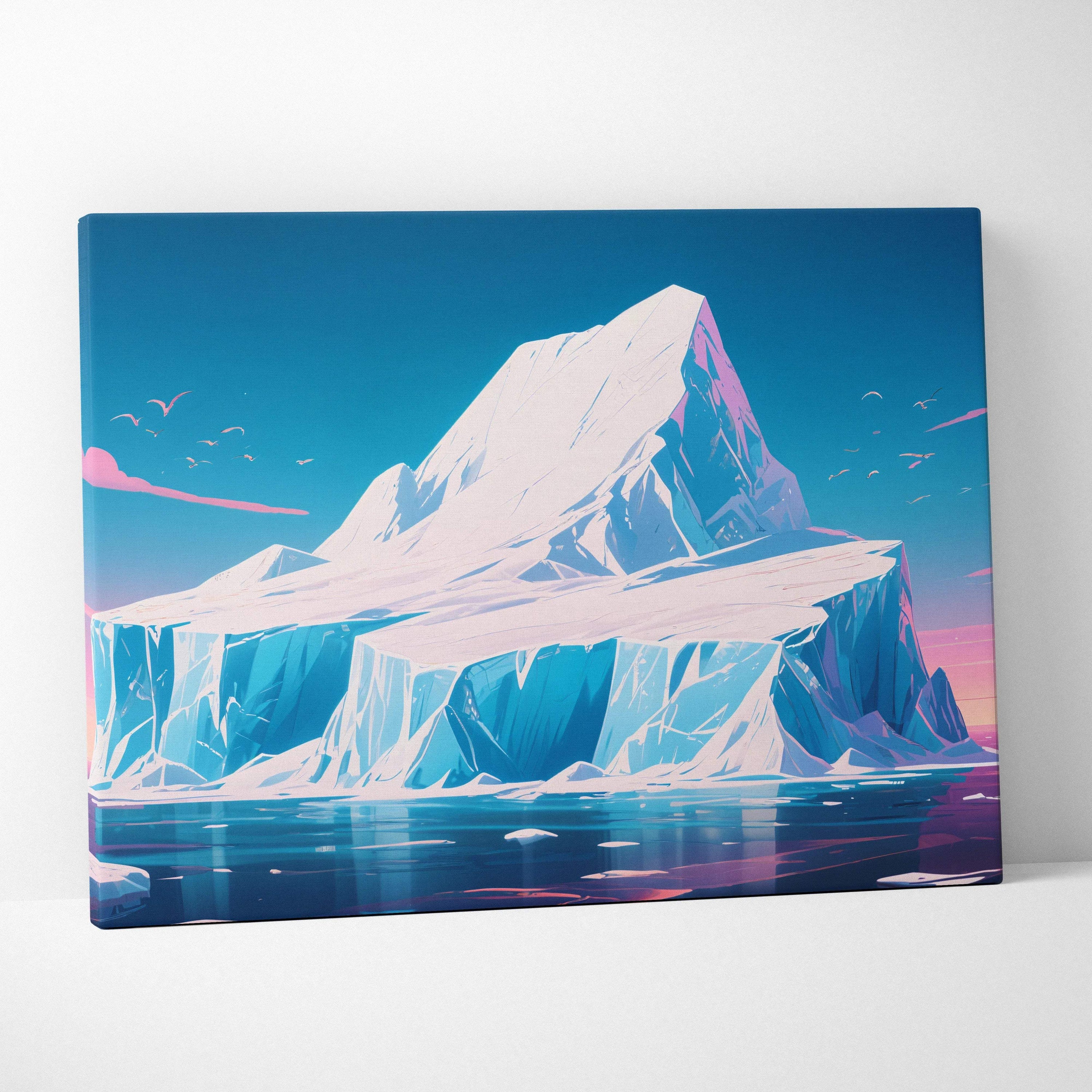 Pastel arctic iceberg landscape canvas wall art with glowing blues and pinks