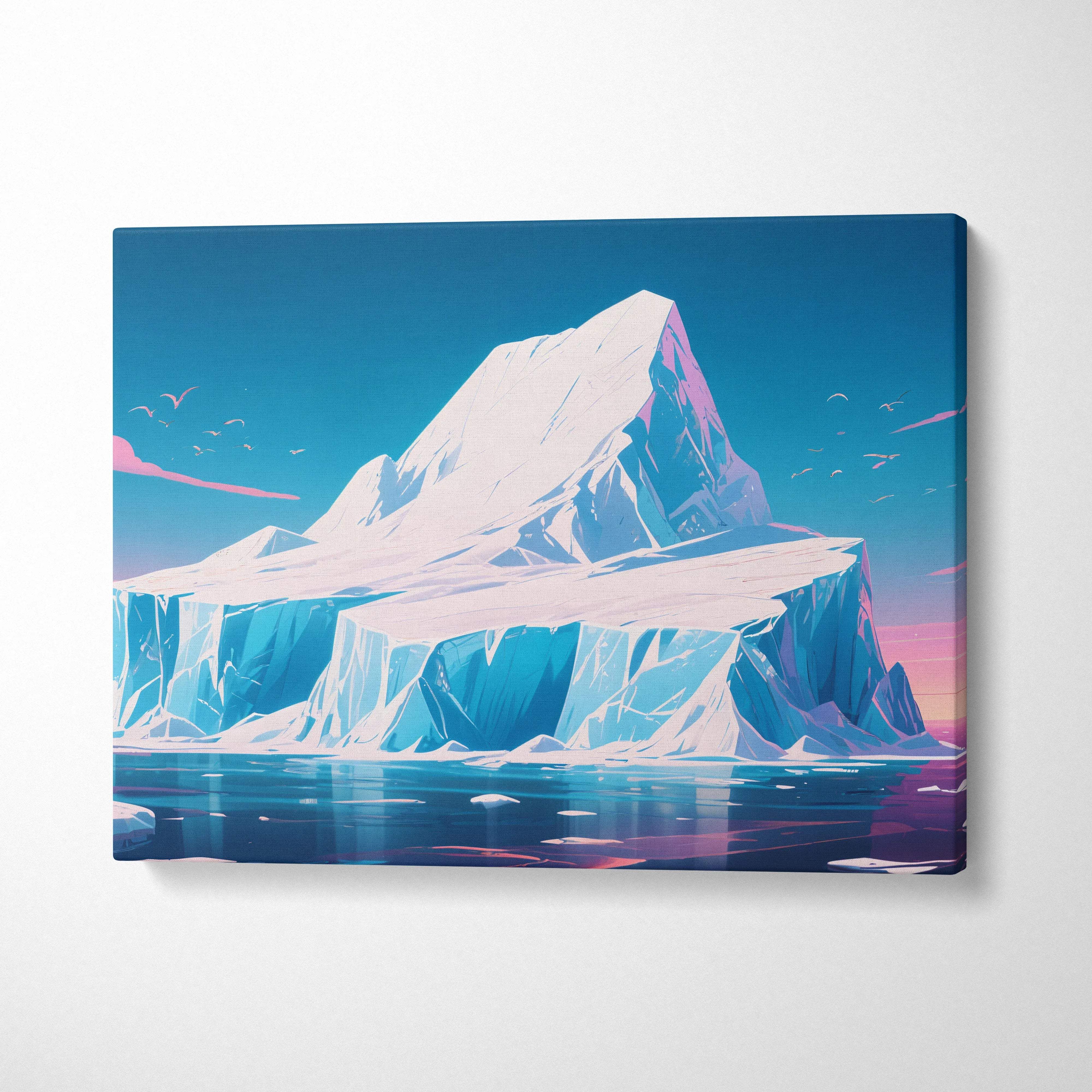 Pastel arctic iceberg landscape canvas wall art with glowing blues and pinks