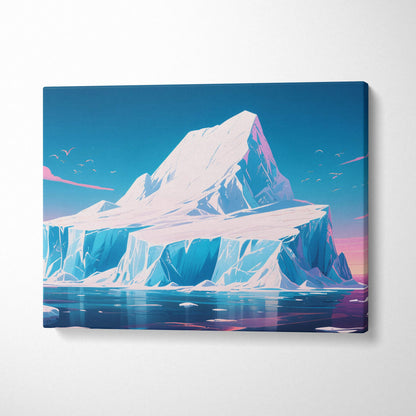 Pastel arctic iceberg landscape canvas wall art with glowing blues and pinks