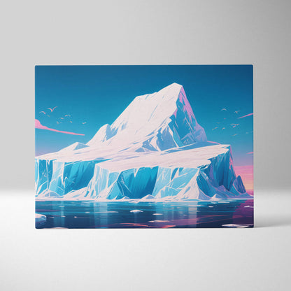 Pastel arctic iceberg canvas wall art with glowing blues and pinks