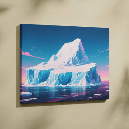 Pastel arctic iceberg landscape canvas wall art with glowing blues and pinks