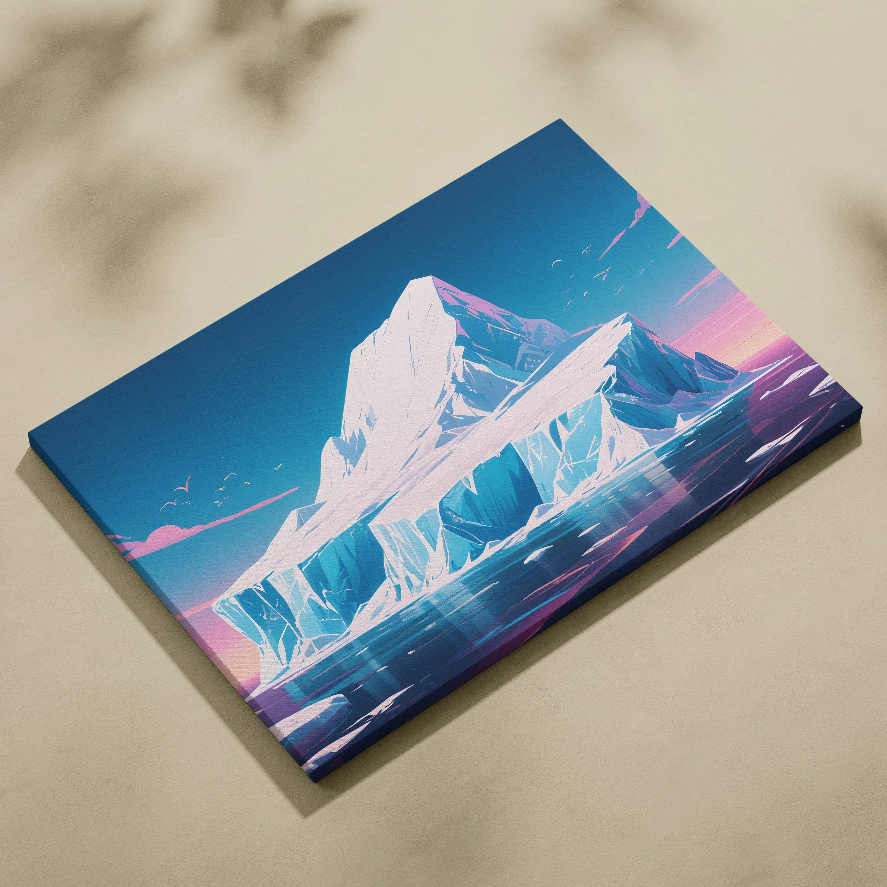 Pastel arctic iceberg landscape canvas wall art with glowing blues and pinks