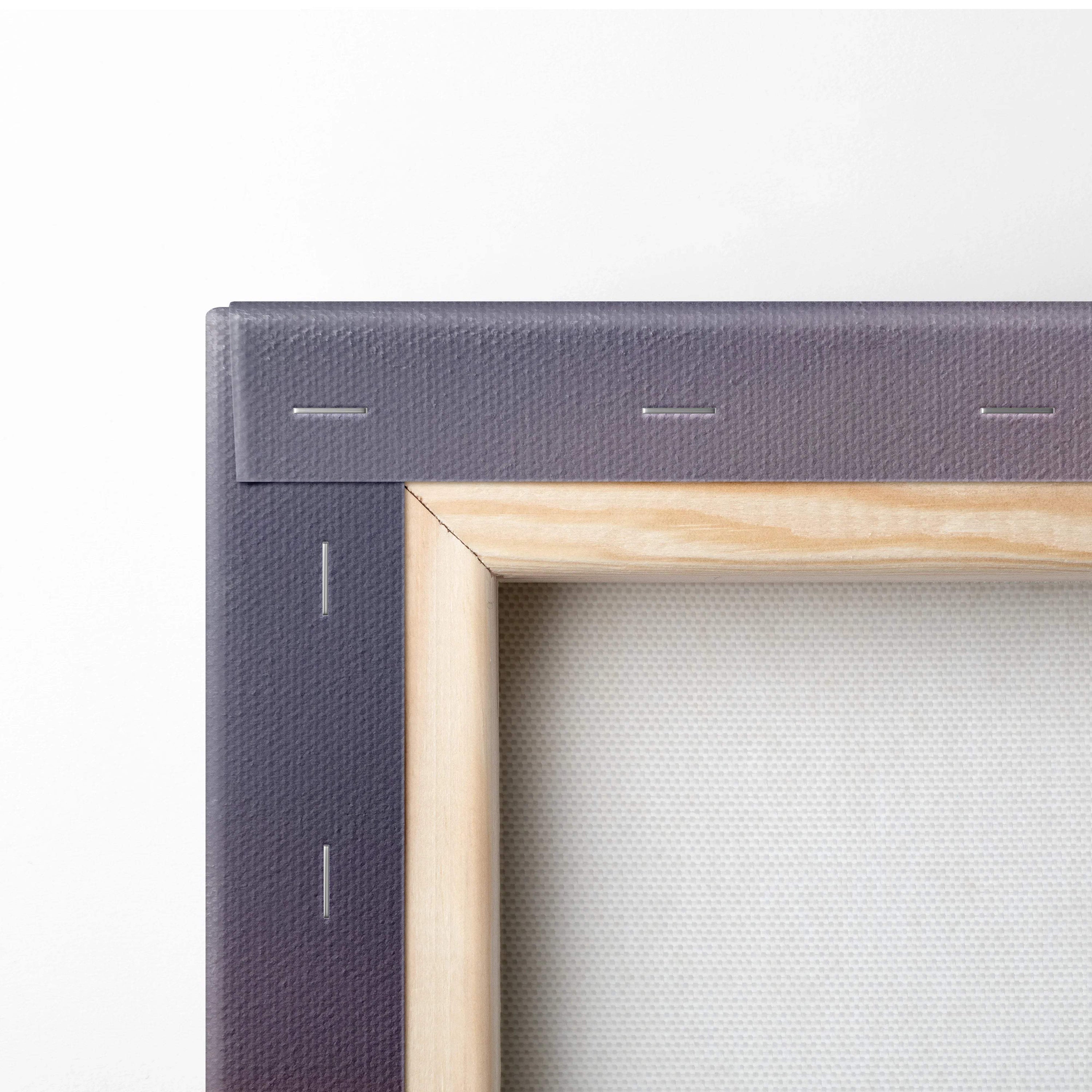 Back of Visionary Canvas Wall Art Lava Rivers with minimalist wood frame and gray stitched canvas