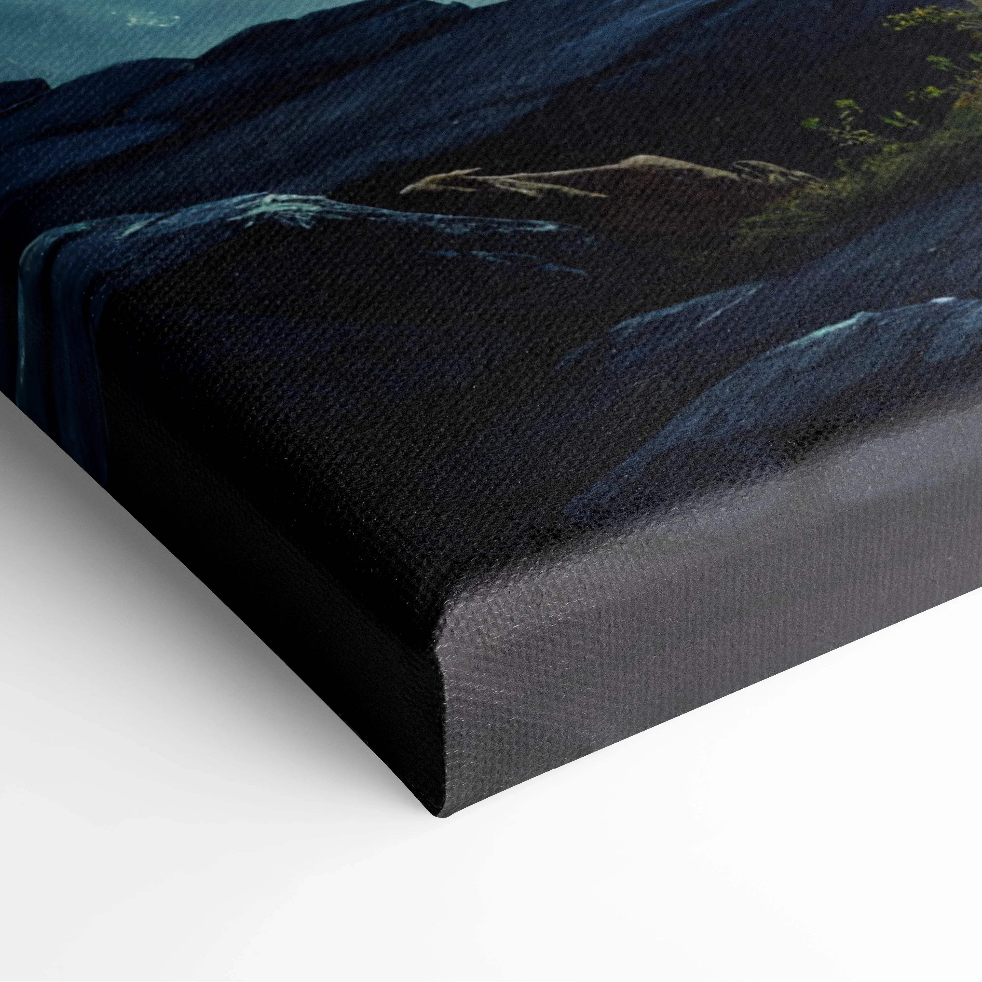 Black canvas print of moody ocean storm with lightning over turbulent waves