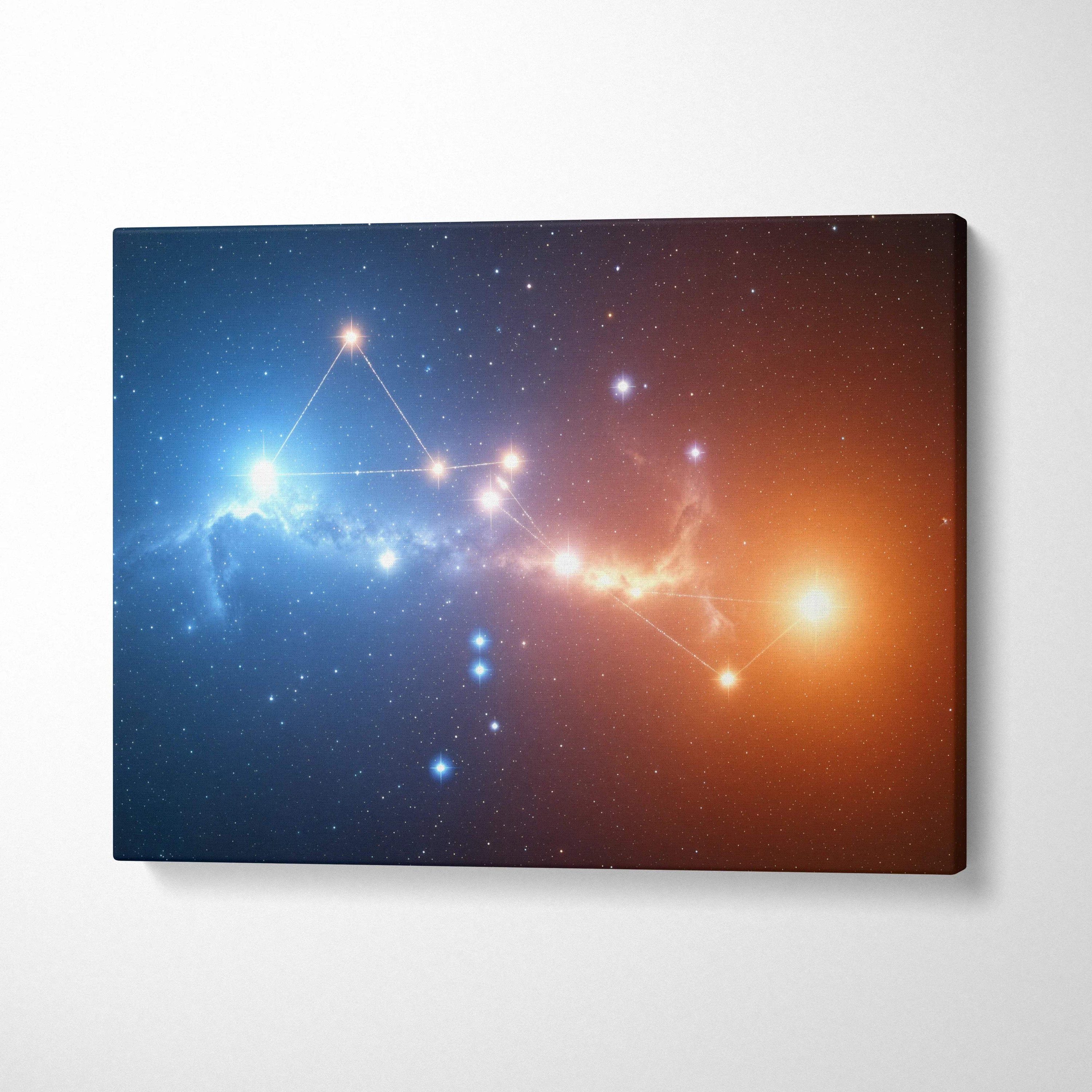 Visionary constellation canvas wall art with blue orange nebula cosmic scene