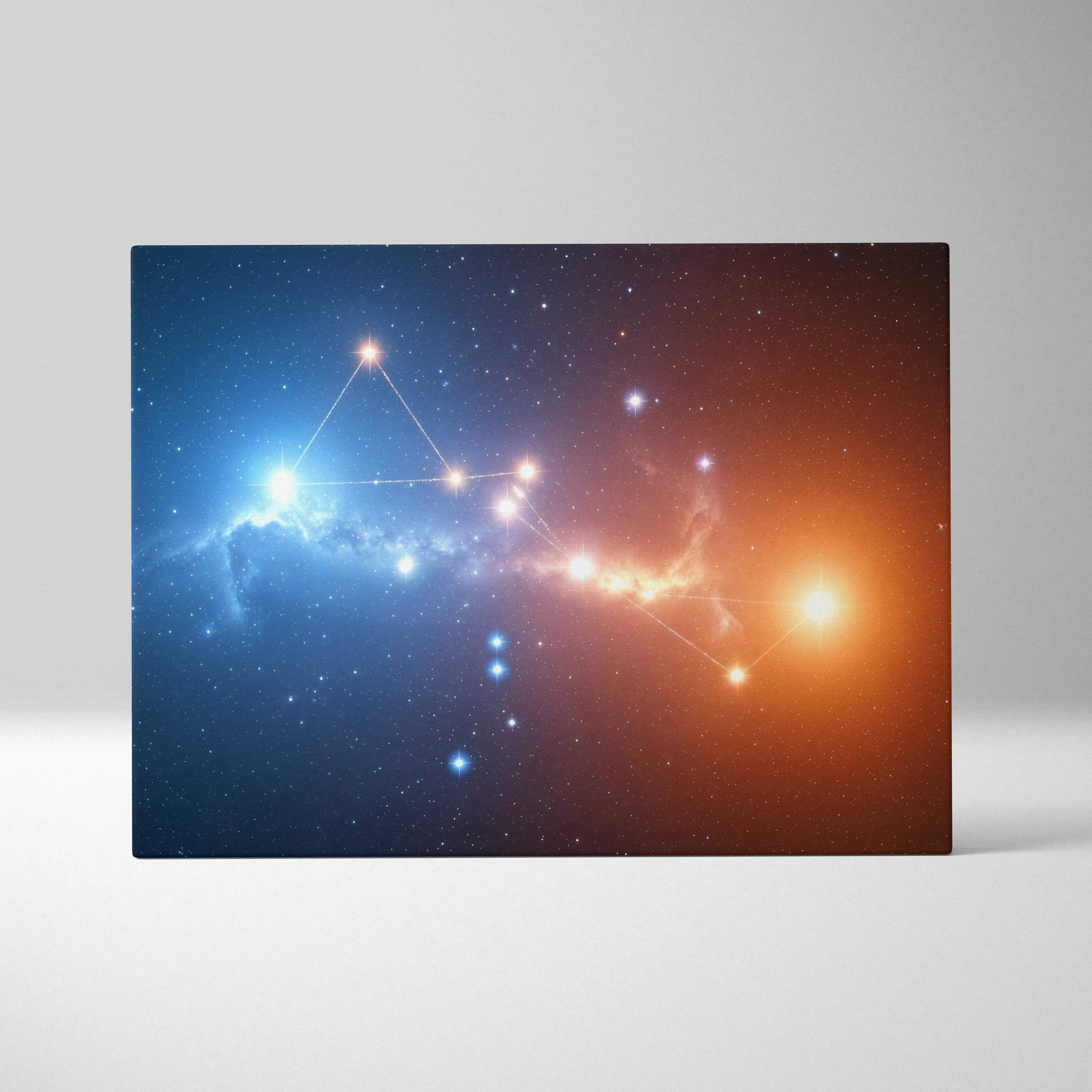 Visionary Constellation canvas wall art with blue orange nebula glow