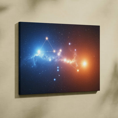 Visionary Constellation canvas wall art with blue orange nebula glow