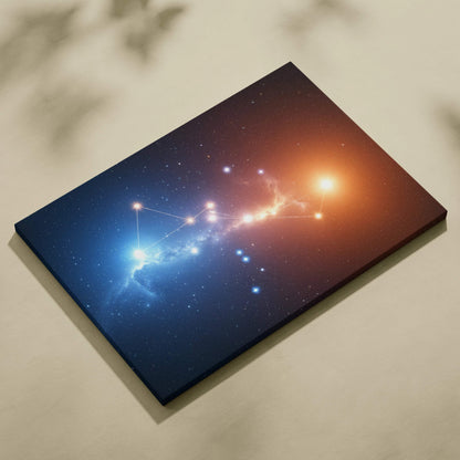 Visionary constellation canvas wall art with blue orange nebula glow
