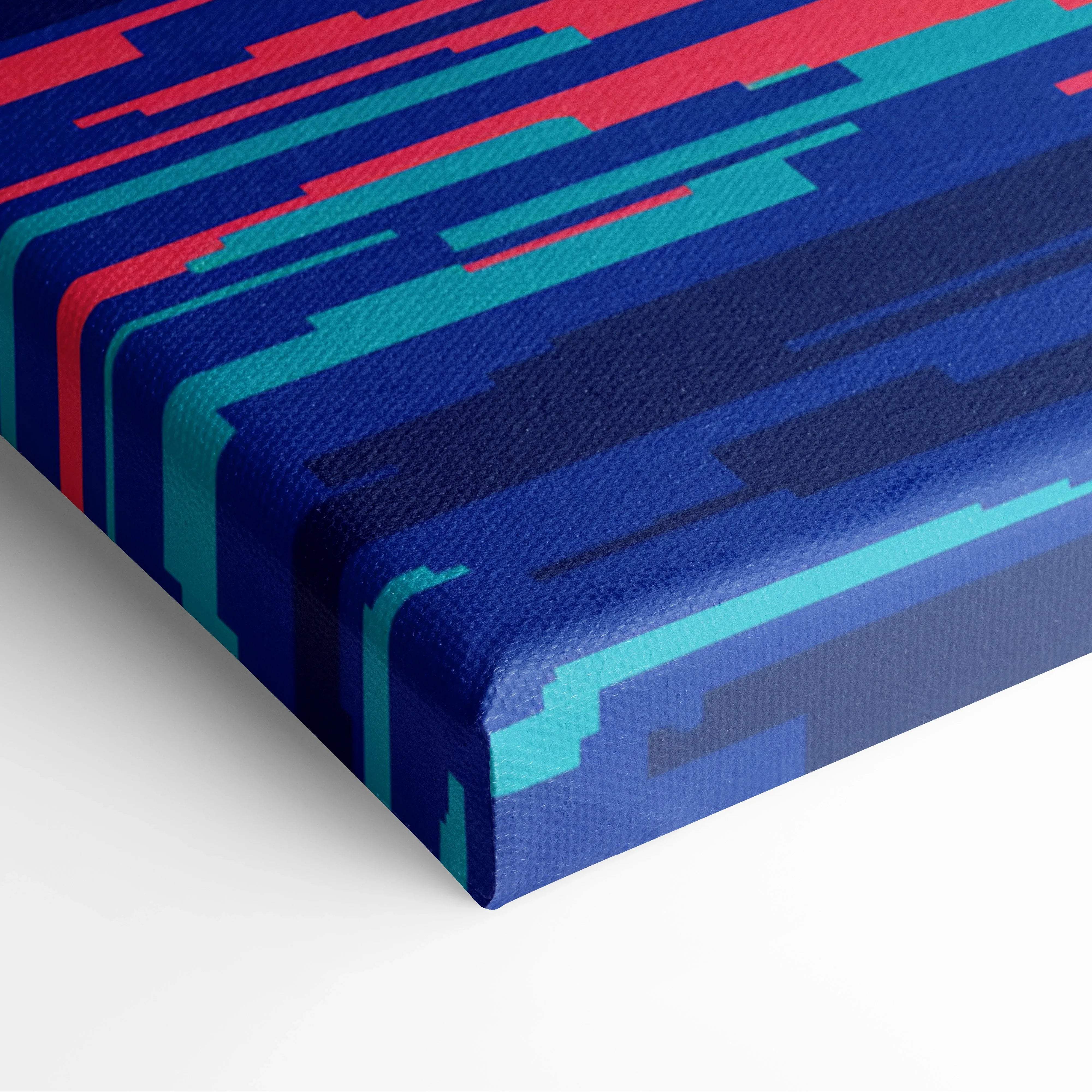 Retro neon dolphin jump over sunset ocean pixel art canvas with geometric stripes