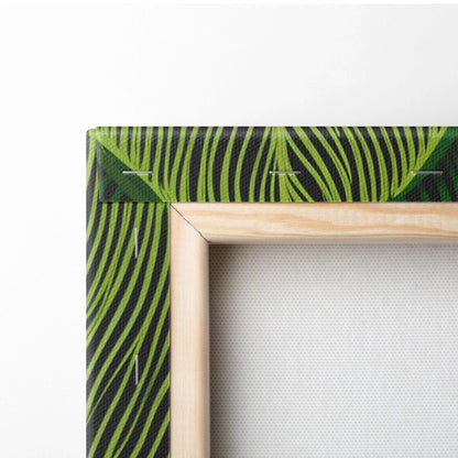 Botanical green zebra-striped leaf canvas wall art in light wood frame