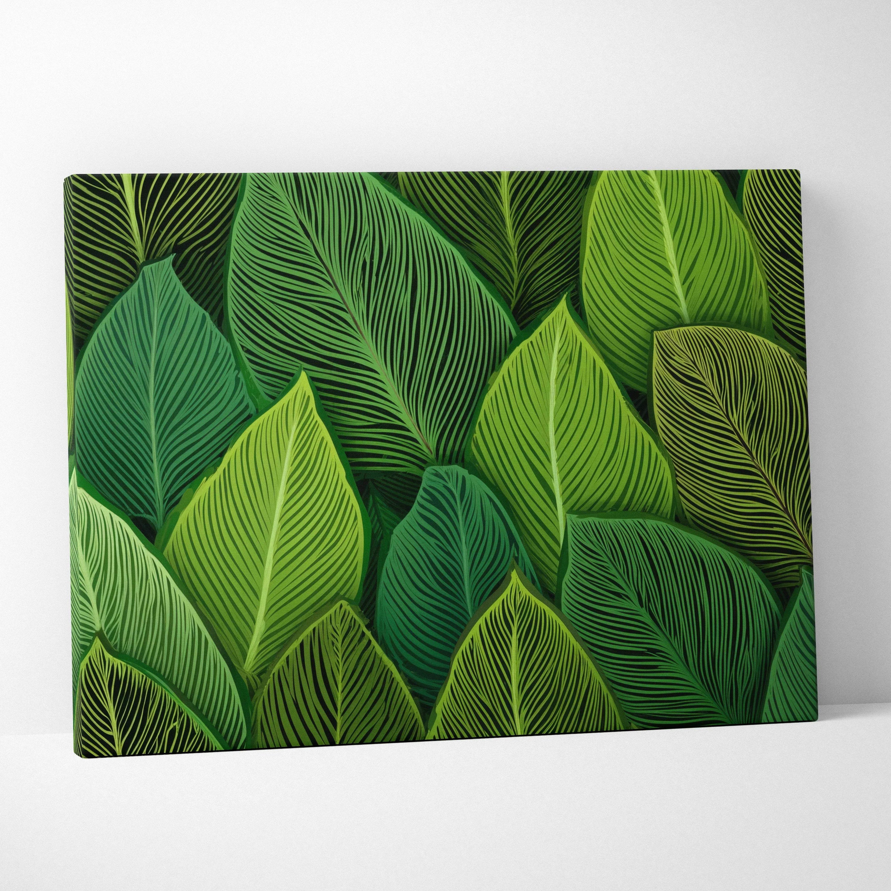 Botanical leaf pattern canvas wall art in lush green tones