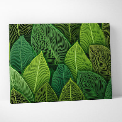 Botanical leaf pattern canvas wall art in lush green tones