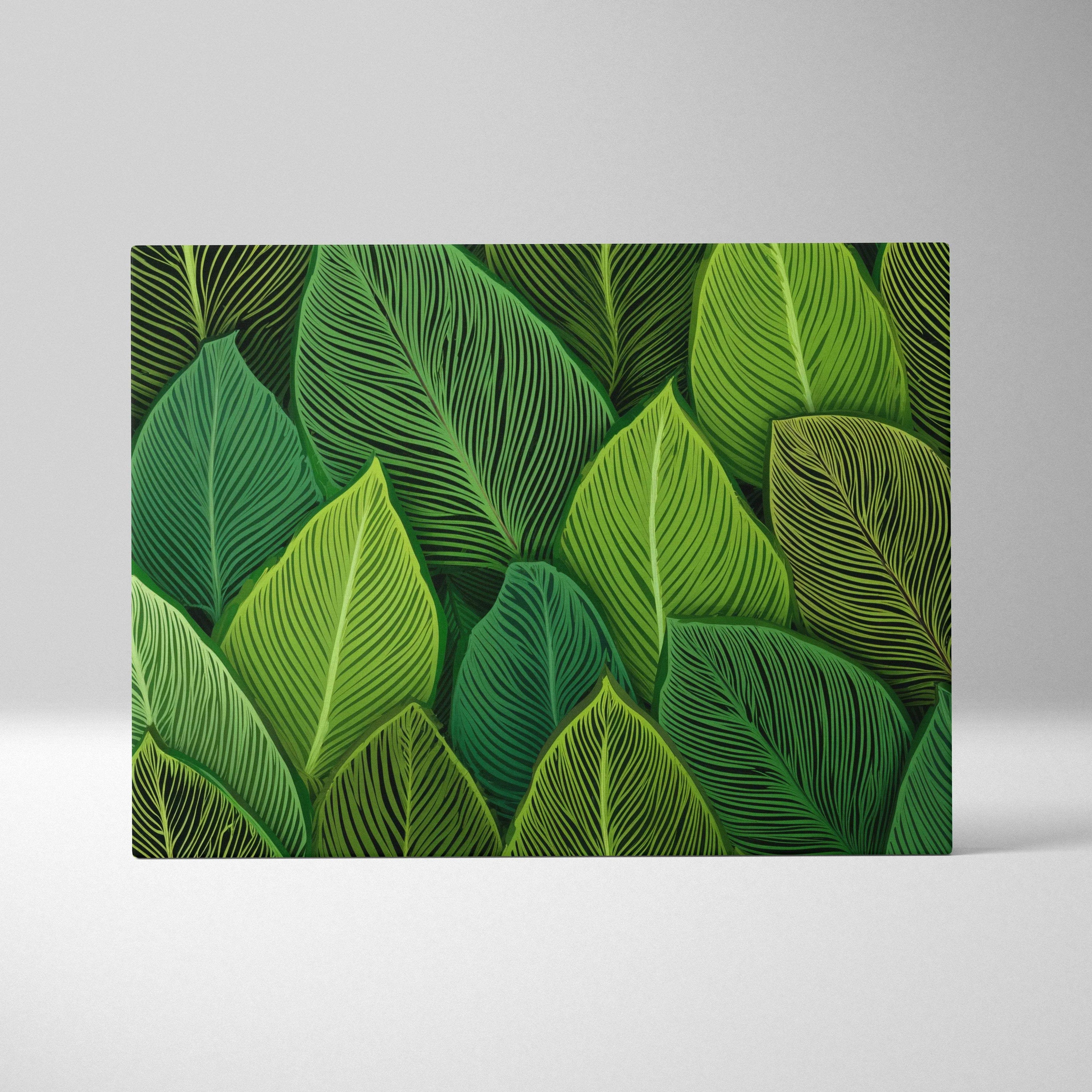 Botanical leaf pattern canvas wall art in lush green tones