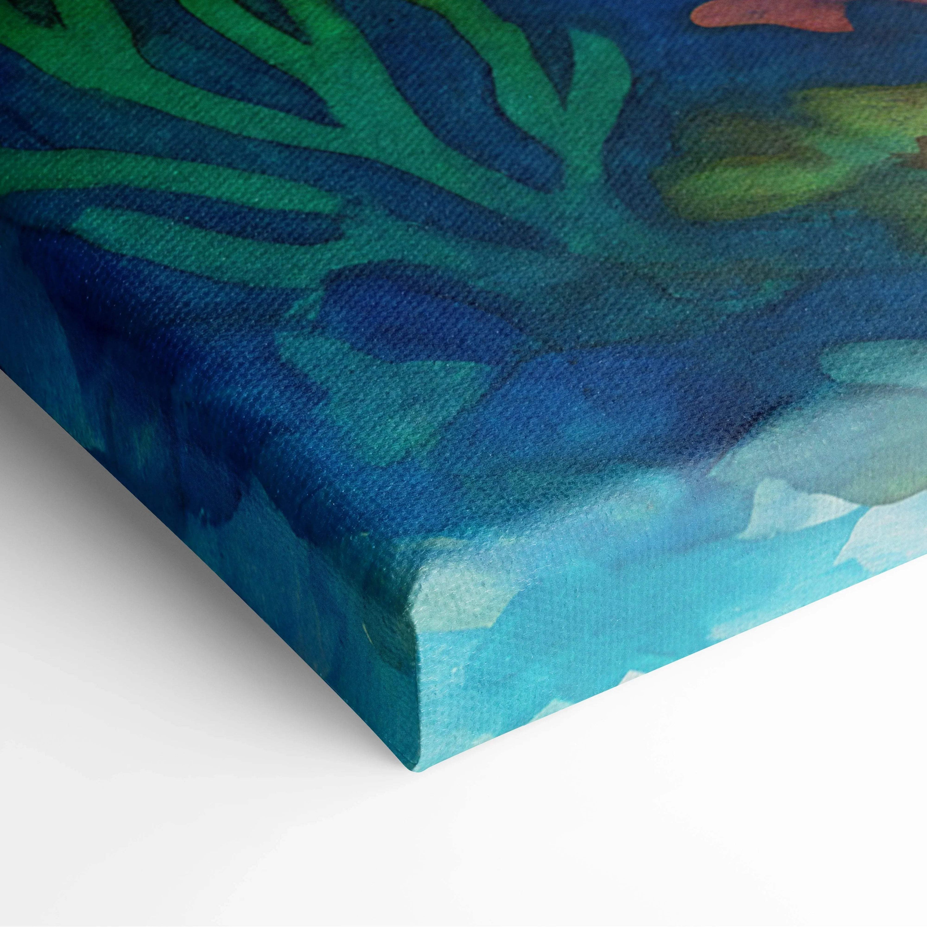 Visionary underwater ancient city with golden domes and vibrant coral canvas art