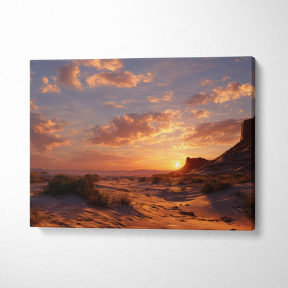 Desert sunset canvas wall art with ember sky over sand dunes