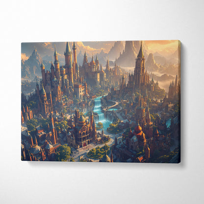 Fantasy Cityscape Radiant Spired Kingdom canvas wall art print