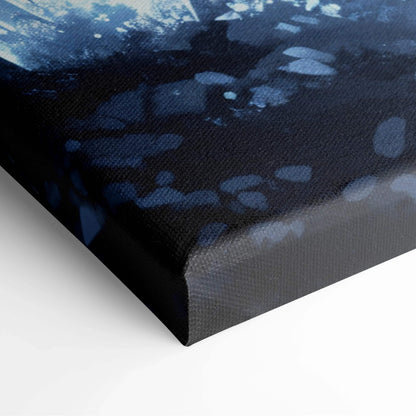 Dreamlike blue forest spirits canvas art in navy black with blue splotches