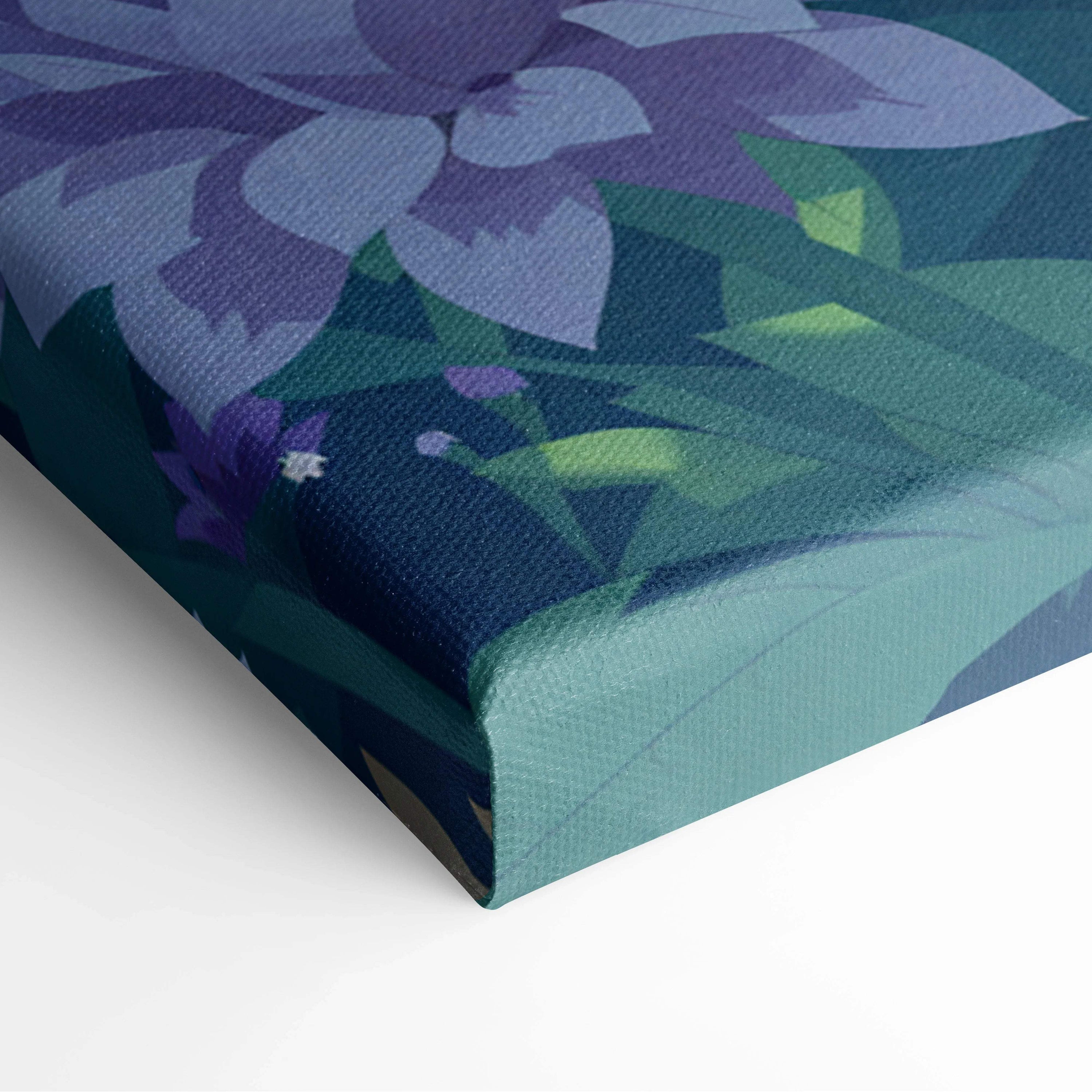 Pastel floral tapestry dreamscape canvas wall art with purple blossoms
