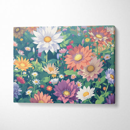 Pastel floral tapestry dreamscape canvas wall art with layered daisies and blossoms