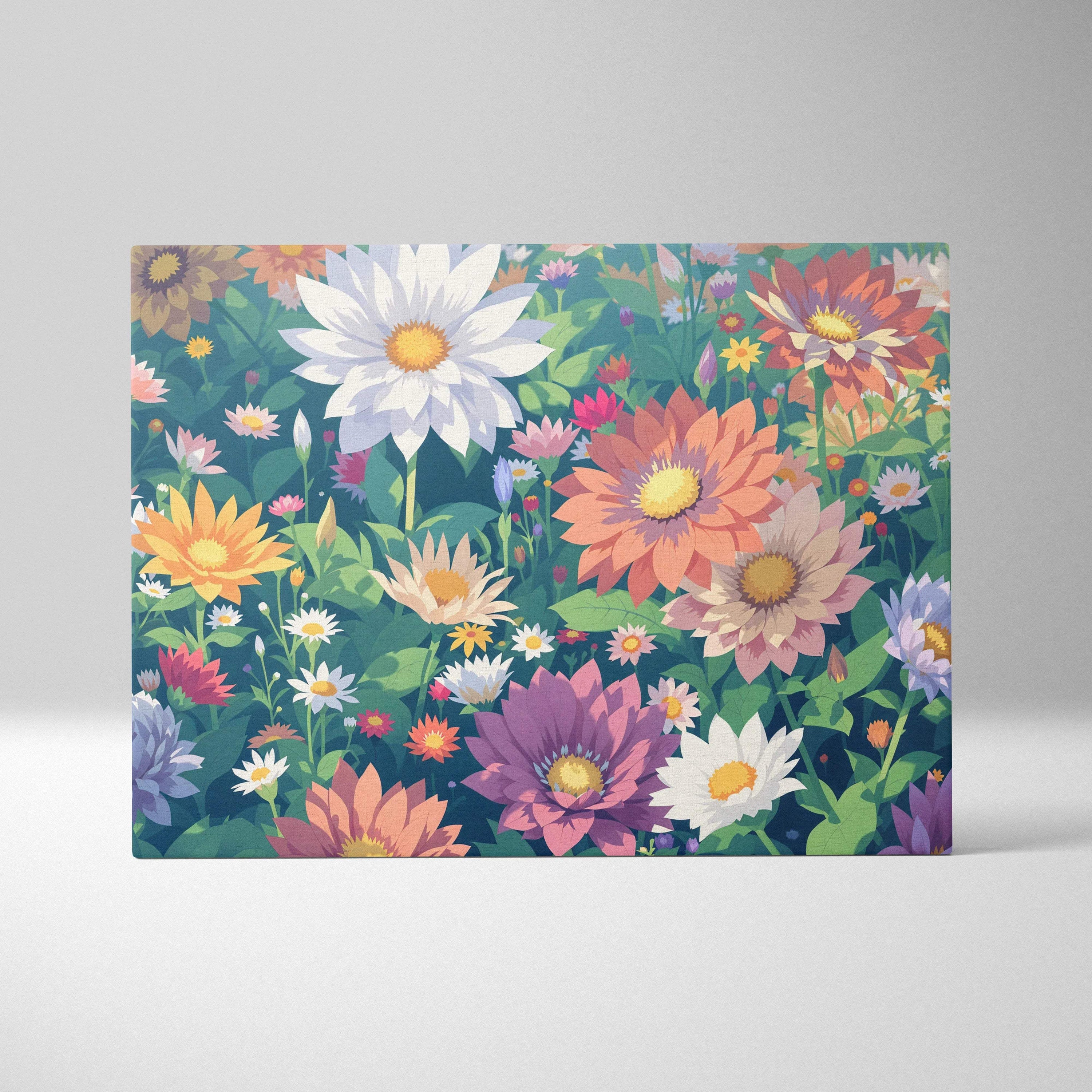 Pastel floral tapestry dreamscape canvas wall art with layered daisies blossoms