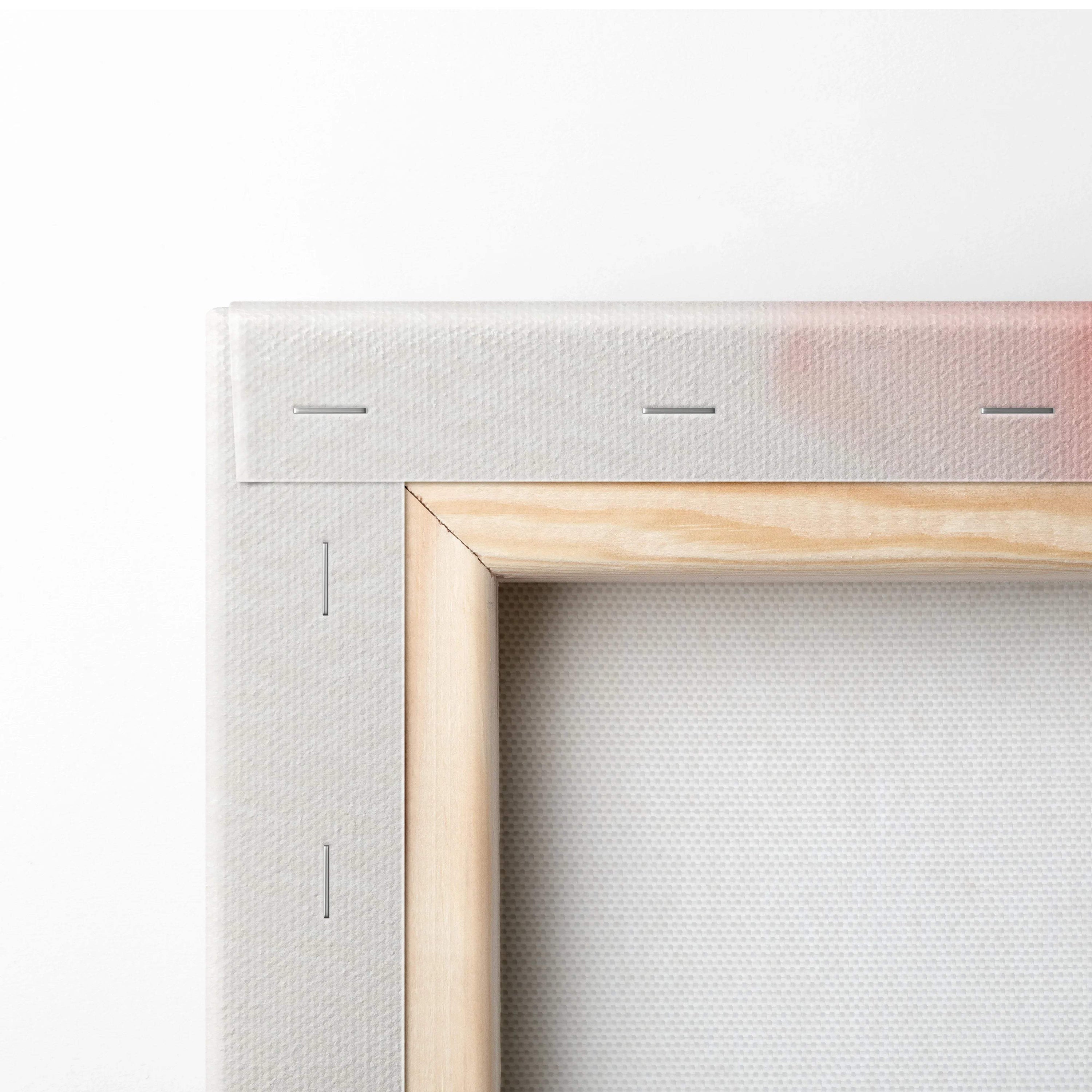 Back of light wooden frame with textured canvas and stitching for Delicate Poppy Bloom wall art